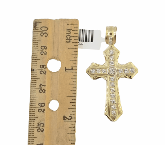 14K Real Yellow Gold Jesus Cross Diamond Cut Pendant Religious Charm - Reva Jeweler