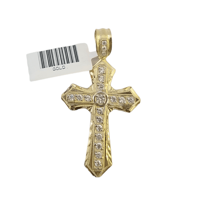 14K Real Yellow Gold Jesus Cross Diamond Cut Pendant Religious Charm - Reva Jeweler