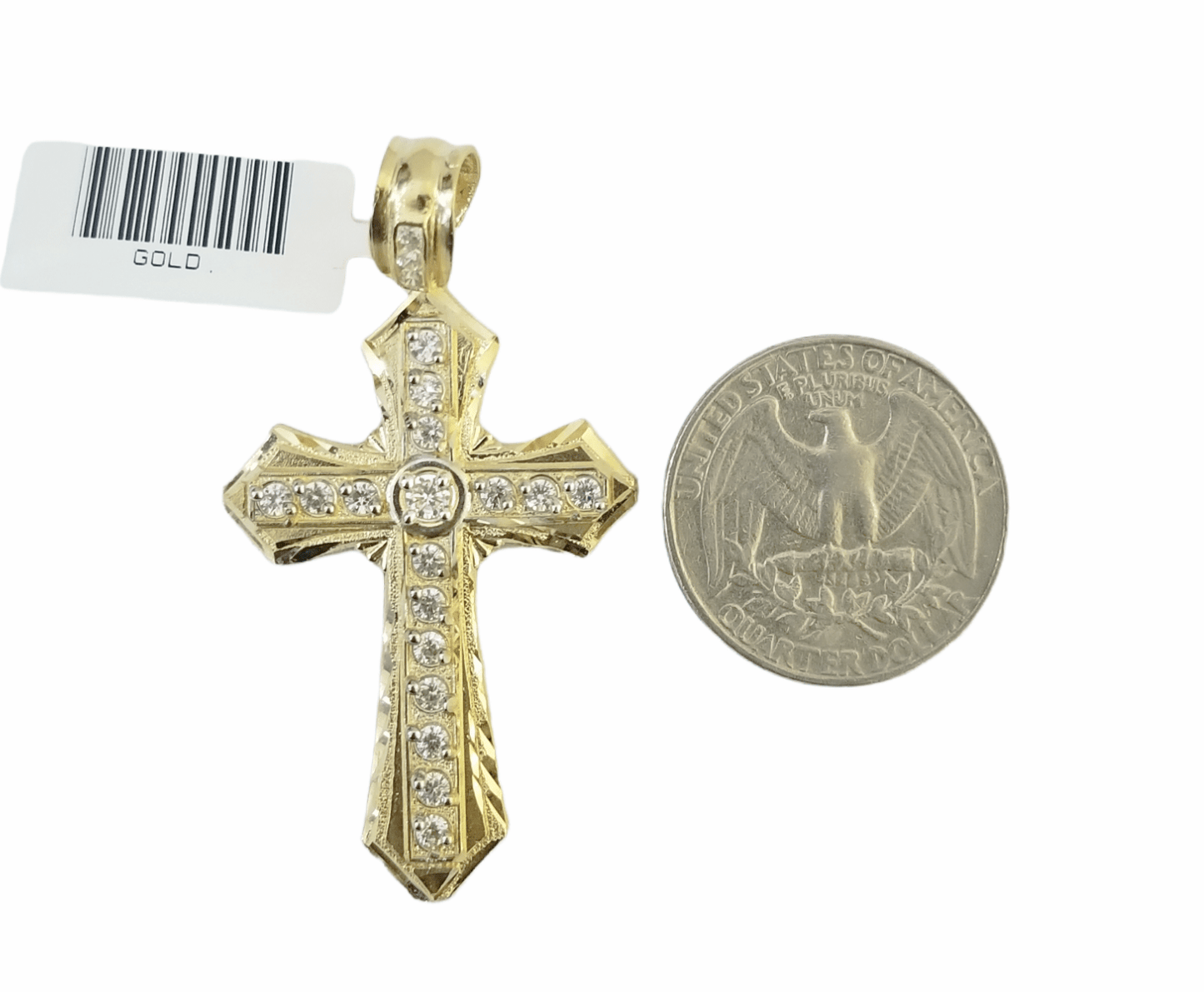 14K Real Yellow Gold Jesus Cross Diamond Cut Pendant Religious Charm - Reva Jeweler