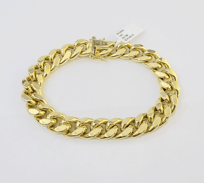 14K Real Yellow Gold Miami Cuban Bracelet 12 mm Link 9" inch 14K - Reva Jeweler