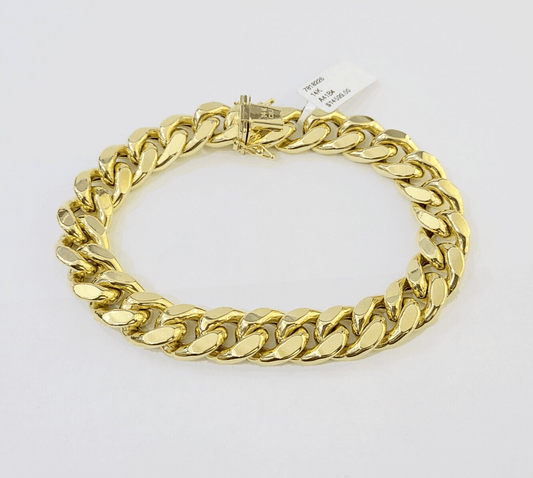 14K Real Yellow Gold Miami Cuban Bracelet 12 mm Link 9" inch 14K - Reva Jeweler