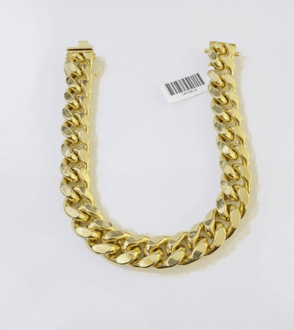 14K Real Yellow Gold Miami Cuban Bracelet 12 mm Link 9" inch 14K - Reva Jeweler