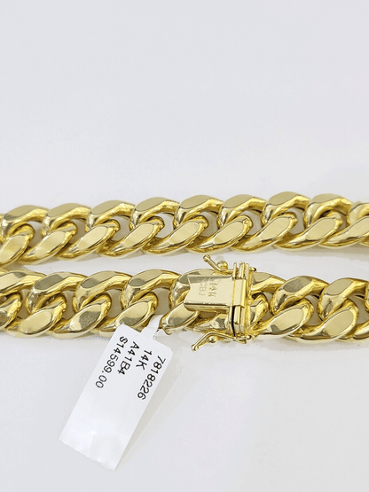 14K Real Yellow Gold Miami Cuban Bracelet 12 mm Link 9" inch 14K - Reva Jeweler
