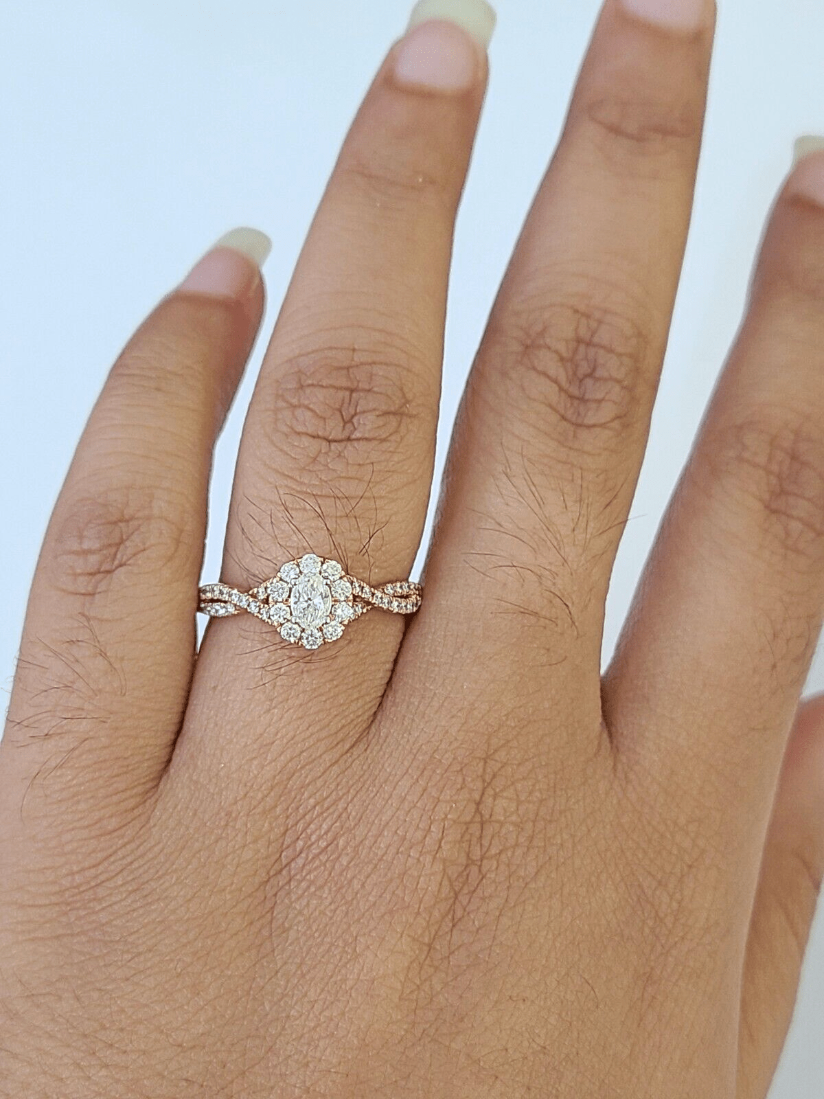 14k Rose Gold Diamond Bridal Ring Band Set Ladies Wedding Real Engagement - Reva Jeweler
