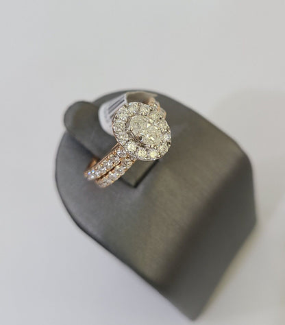 14k Rose Gold Diamond Bridal Ring Band Set Ladies Wedding Real Engagement - Reva Jeweler