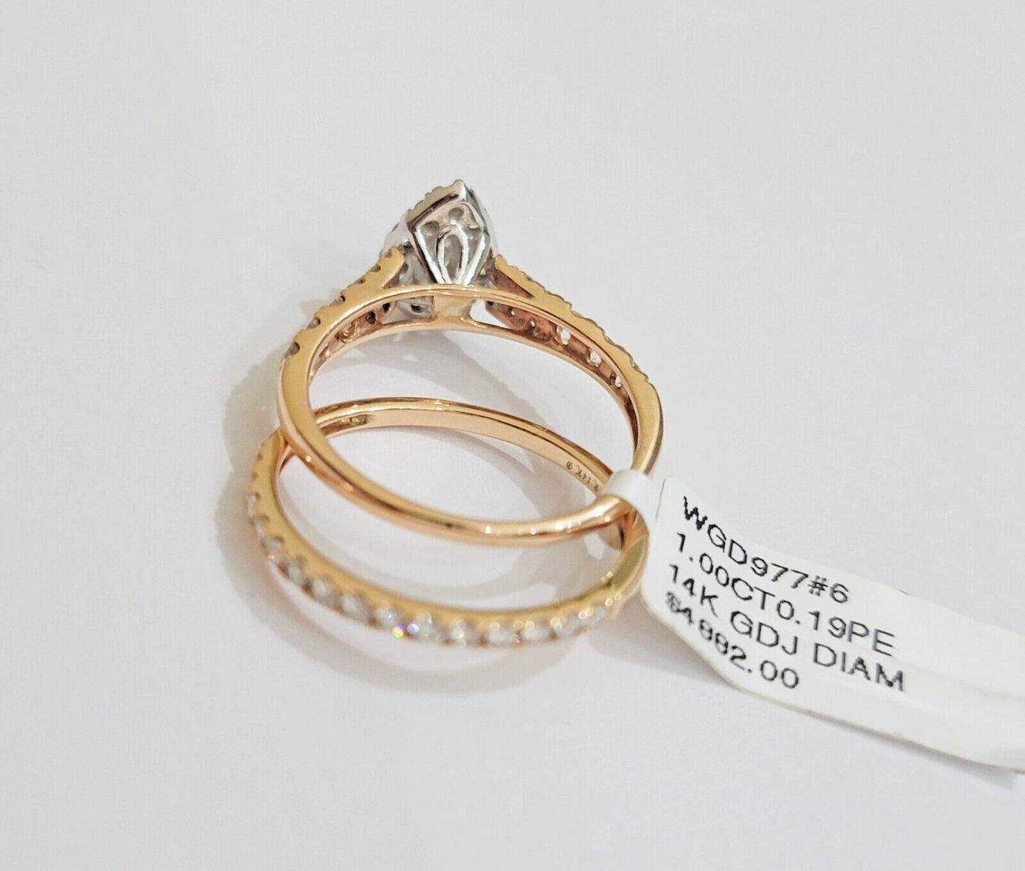 14k Rose Gold Diamond Ring & Band Set Ladies 1CT Wedding Engagement Solid REAL - Reva Jeweler