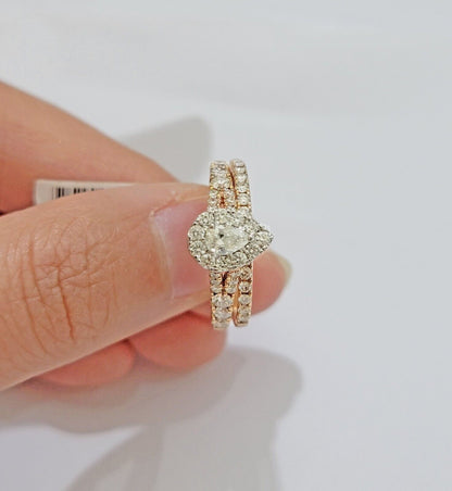 14k Rose Gold Diamond Ring & Band Set Ladies 1CT Wedding Engagement Solid REAL - Reva Jeweler