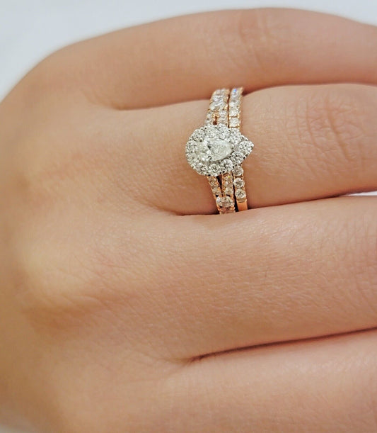 14k Rose Gold Diamond Ring & Band Set Ladies 1CTW Wedding Engagement Solid REAL - Reva Jeweler