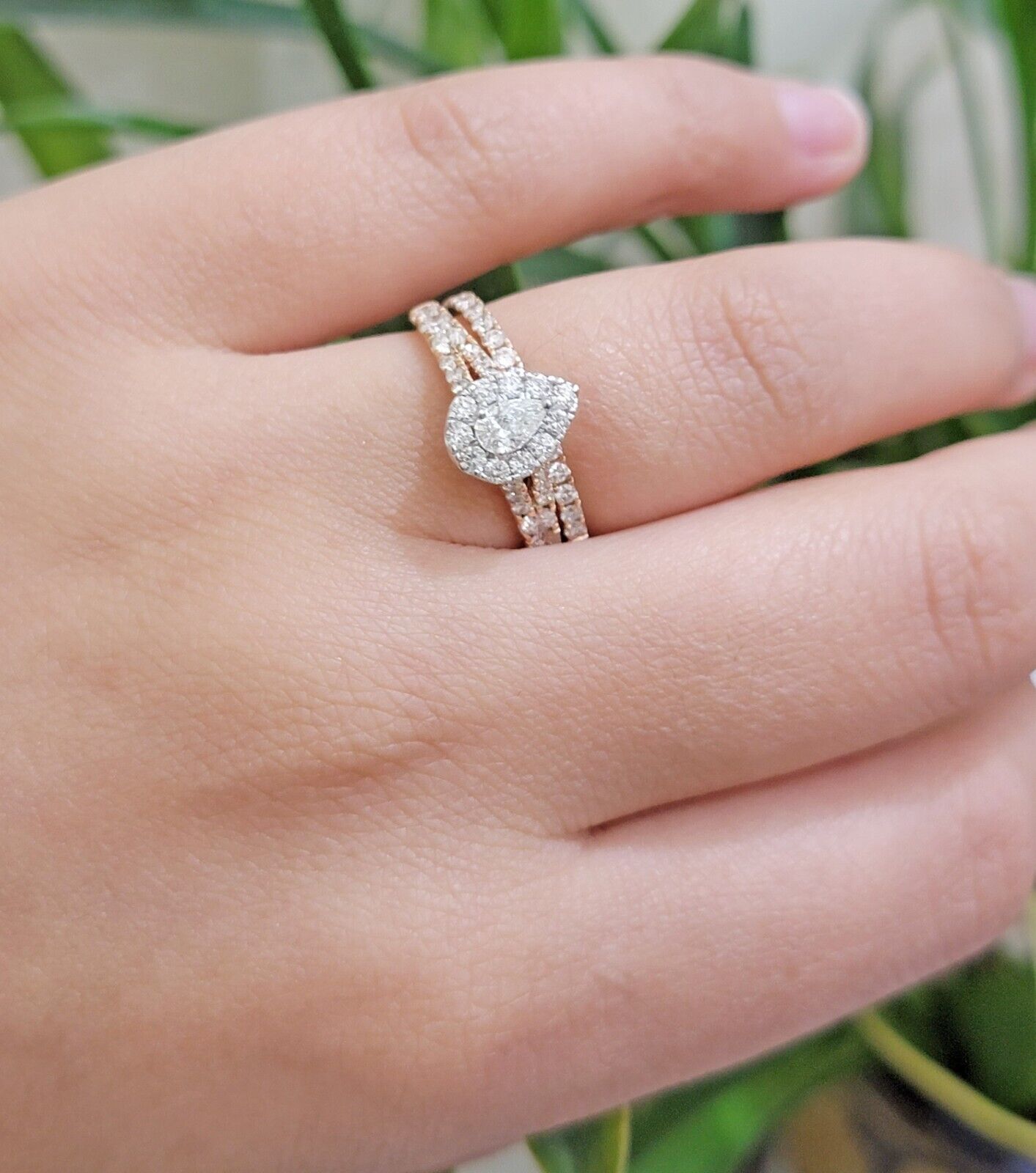 14k Rose Gold Diamond Ring & Band Set Ladies 1CTW Wedding Engagement Solid REAL - Reva Jeweler