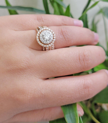 14k Rose Gold Diamond Ring & Band Set Ladies 2CTW Wedding Engagement Solid REAL - Reva Jeweler
