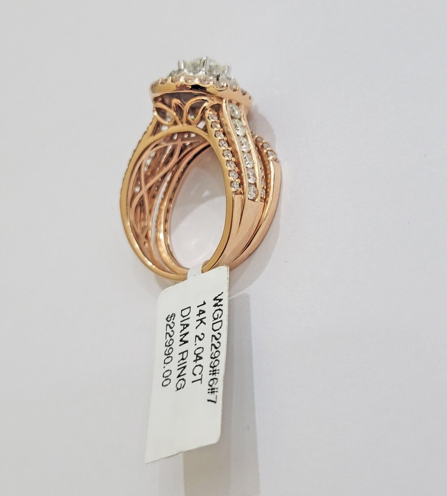 14k Rose Gold Diamond Ring & Band Set Ladies 2CTW Wedding Engagement Solid REAL - Reva Jeweler