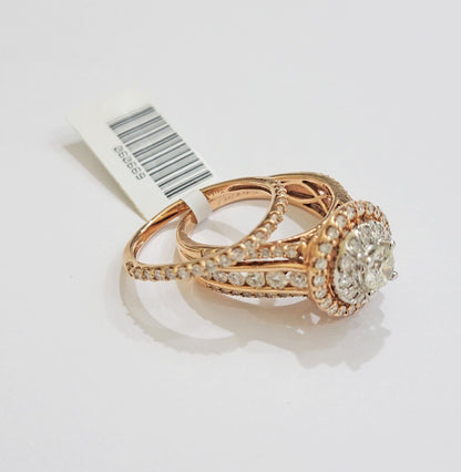 14k Rose Gold Diamond Ring & Band Set Ladies 2CTW Wedding Engagement Solid REAL - Reva Jeweler