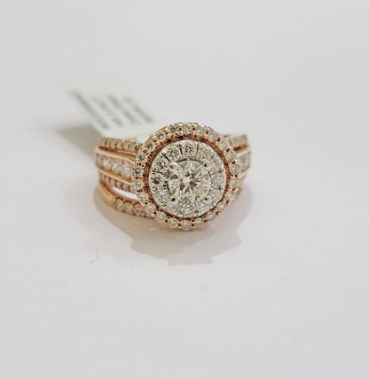 14k Rose Gold Diamond Ring & Band Set Ladies 2CTW Wedding Engagement Solid REAL - Reva Jeweler