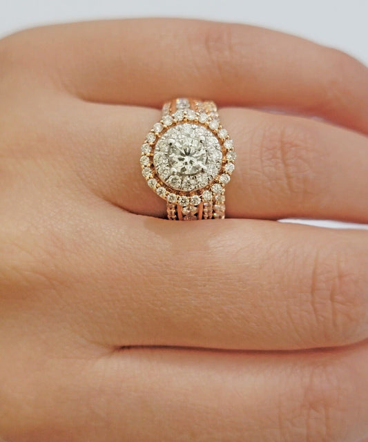 14k Rose Gold Diamond Ring & Band Set Ladies 2CTW Wedding Engagement Solid REAL - Reva Jeweler