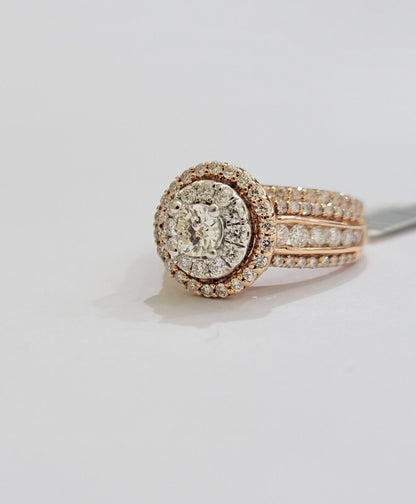 14k Rose Gold Diamond Ring & Band Set Ladies 2CTW Wedding Engagement Solid REAL - Reva Jeweler