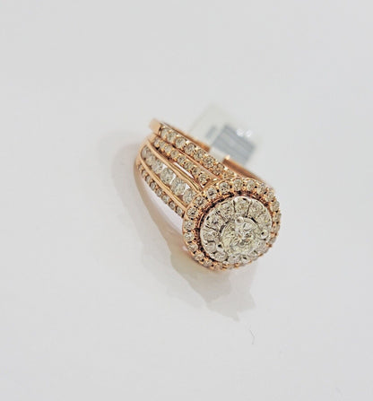 14k Rose Gold Diamond Ring & Band Set Ladies 2CTW Wedding Engagement Solid REAL - Reva Jeweler