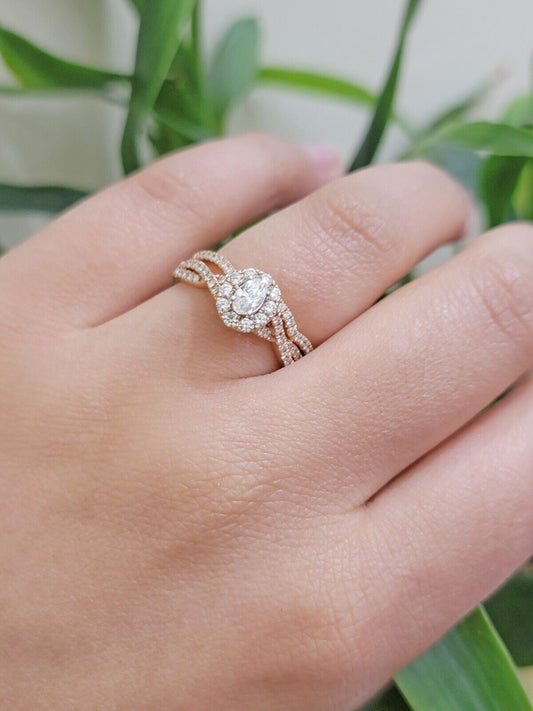 14k Rose Gold Diamond Ring Band Set Ladies Wedding Engagement Anniversary ,Solid - Reva Jeweler