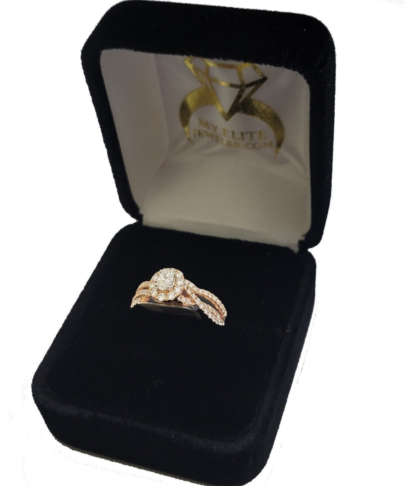 14k Rose Gold Diamond Ring Band Set Ladies Wedding Engagement Solid REAL - Reva Jeweler