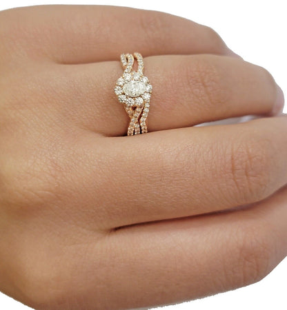 14k Rose Gold Diamond Ring Band Set Ladies Wedding Engagement Solid REAL - Reva Jeweler