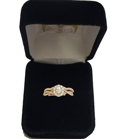 14k Rose Gold Diamond Ring Band Set Ladies Wedding Engagement Solid REAL - Reva Jeweler