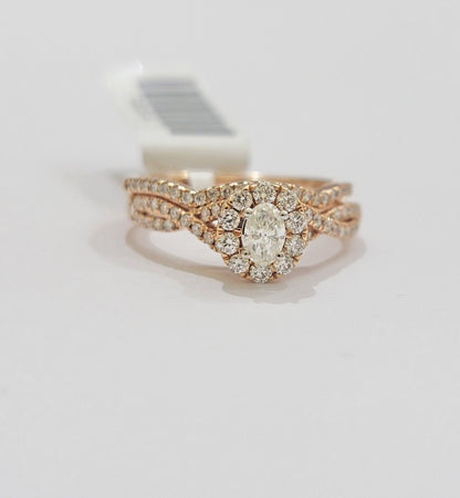 14k Rose Gold Diamond Ring Band Set Ladies Wedding Engagement Solid REAL - Reva Jeweler
