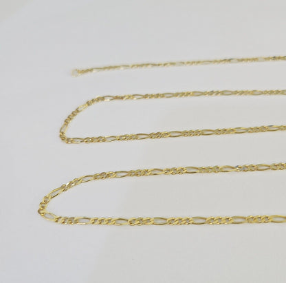 14k Solid Figaro Chain Necklace Yellow Gold 1mm Female 20" Real - GoldenlinQ