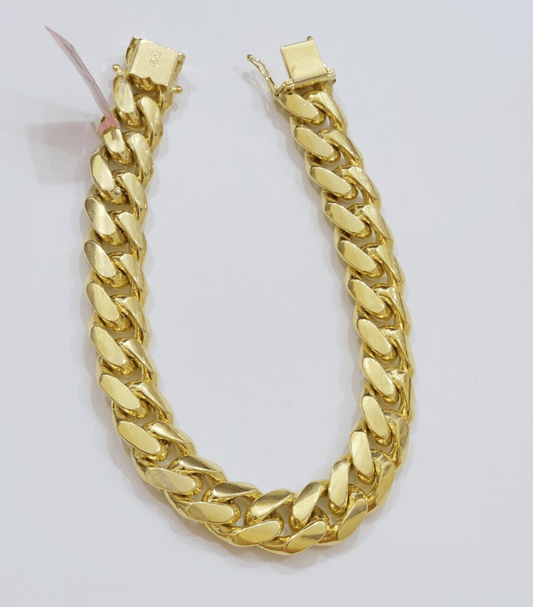 14k Solid Gold bracelet Miami Cuban Link 9 Inch 13mm Mens REAL 14 KT SOLID HEAVY - Reva Jeweler
