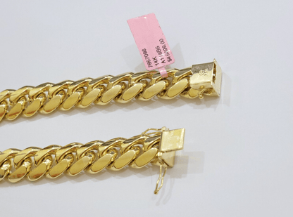 14k Solid Gold bracelet Miami Cuban Link 9 Inch 13mm Mens REAL 14 KT SOLID HEAVY - Reva Jeweler