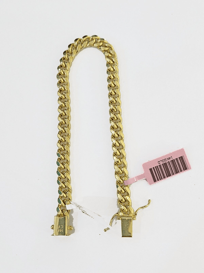 14K Solid Gold Miami Cuban Bracelet 8" Inch 7mm 14K Box Clasp Link - Reva Jeweler