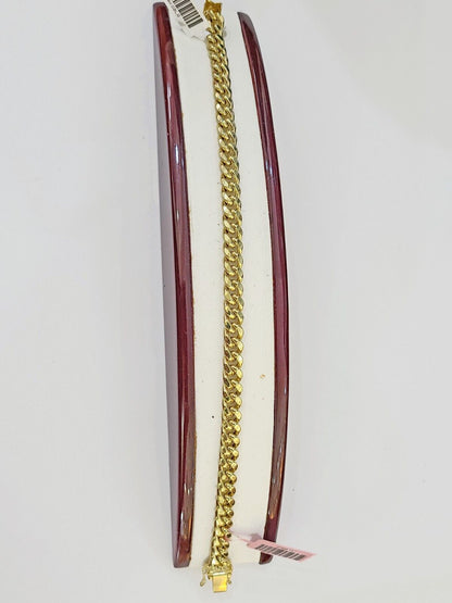 14K Solid Gold Miami Cuban Bracelet 8" Inch 7mm 14K Box Clasp Link - Reva Jeweler