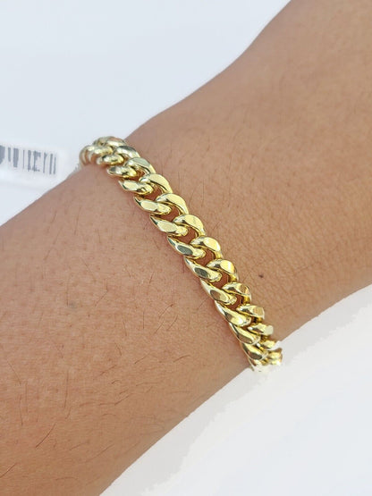 14K Solid Gold Miami Cuban Bracelet 8" Inch 7mm 14K Box Clasp Link - Reva Jeweler