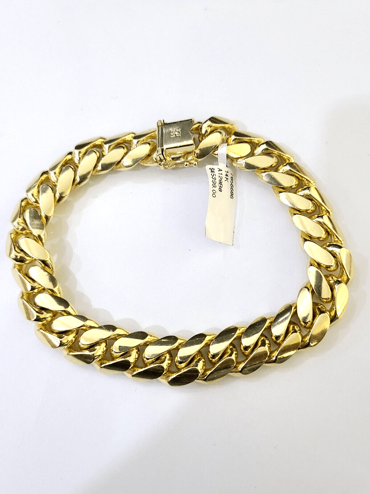 14K Solid Gold Miami Cuban Bracelet 9.5" Inch 13mm 14K Box Clasp Link - Reva Jeweler