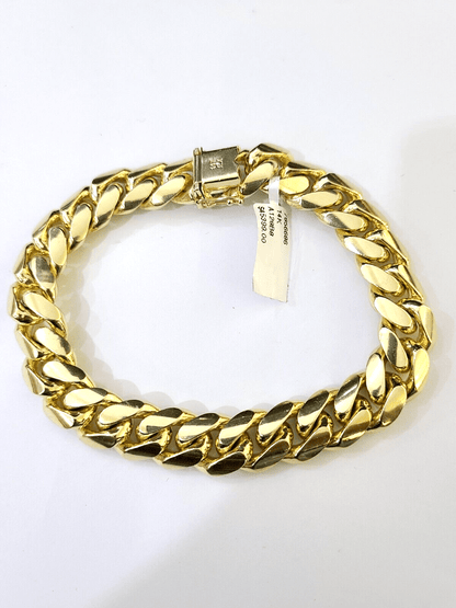 14K Solid Gold Miami Cuban Bracelet 9.5" Inch 13mm 14K Box Clasp Link - Reva Jeweler