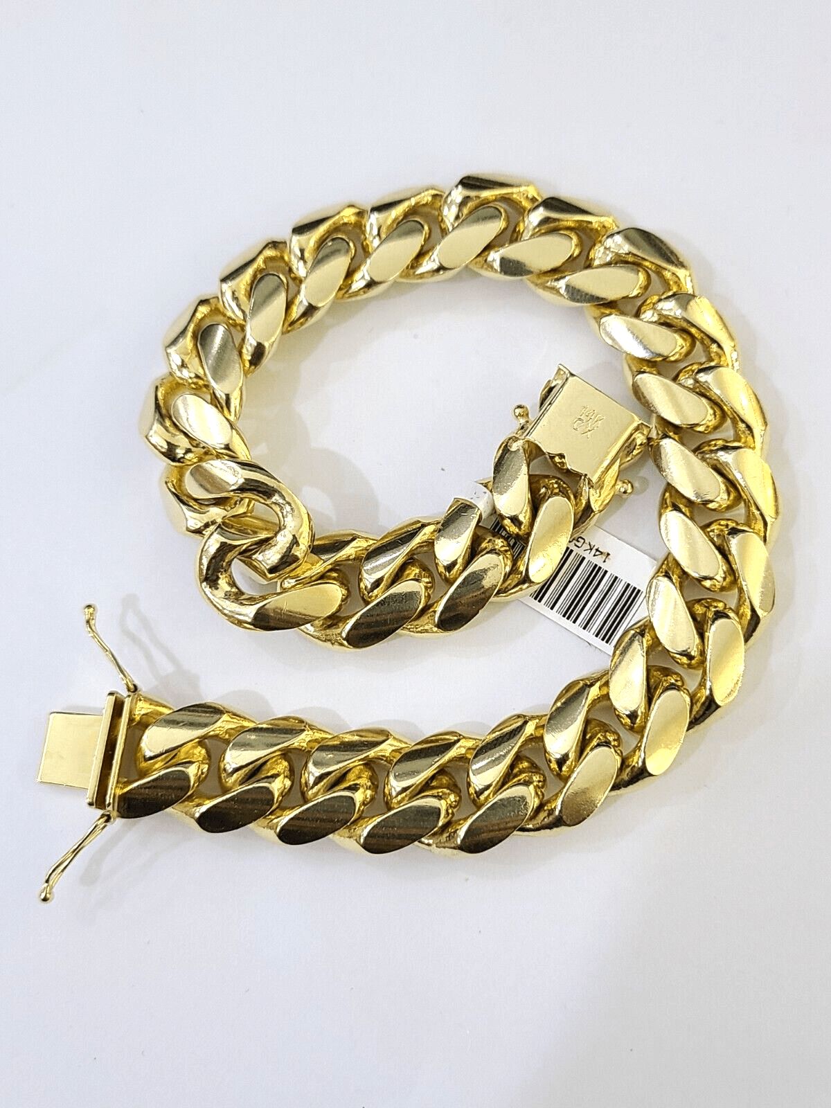14K Solid Gold Miami Cuban Bracelet 9.5" Inch 13mm 14K Box Clasp Link - Reva Jeweler