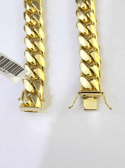 14K Solid Gold Miami Cuban Bracelet 9.5" Inch 13mm 14K Box Clasp Link - Reva Jeweler