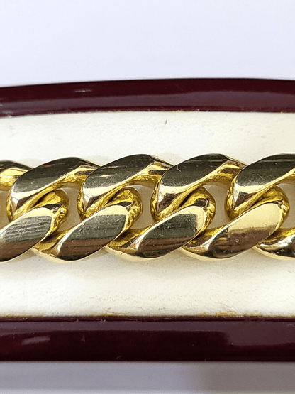 14K Solid Gold Miami Cuban Bracelet 9.5" Inch 13mm 14K Box Clasp Link - Reva Jeweler