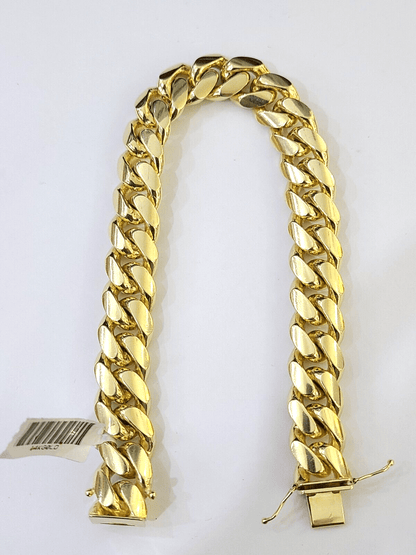 14K Solid Gold Miami Cuban Bracelet 9.5" Inch 13mm 14K Box Clasp Link - Reva Jeweler