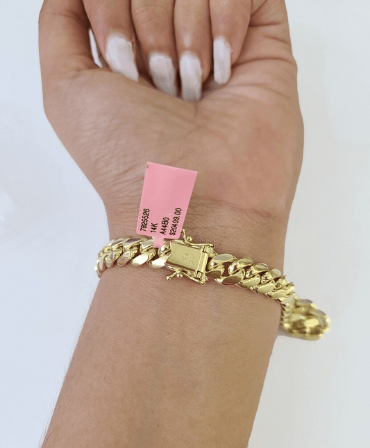 14K Solid Miami Cuban Bracelet Yellow Gold Box Clasp 8" Inch 8mm Link - GoldenlinQ