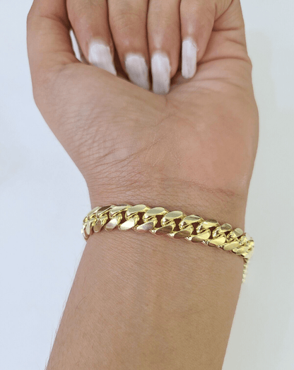 14K Solid Miami Cuban Bracelet Yellow Gold Box Clasp 8" Inch 8mm Link - GoldenlinQ