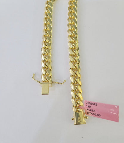 14K Solid Miami Cuban Bracelet Yellow Gold Box Clasp 8" Inch 8mm Link - GoldenlinQ