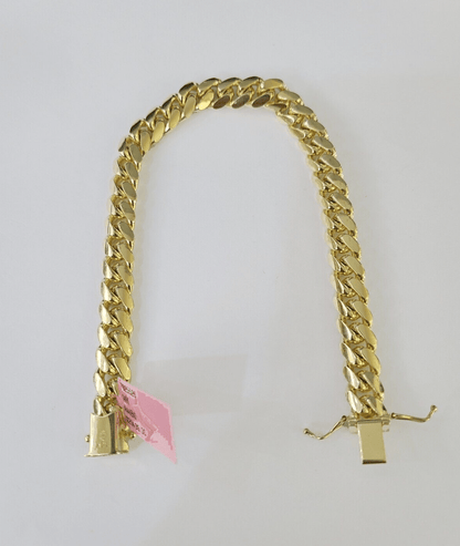 14K Solid Miami Cuban Bracelet Yellow Gold Box Clasp 8" Inch 8mm Link - GoldenlinQ