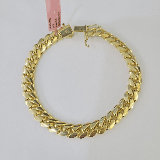14K Solid Miami Cuban Bracelet Yellow Gold Box Clasp 8" Inch 8mm Link - GoldenlinQ