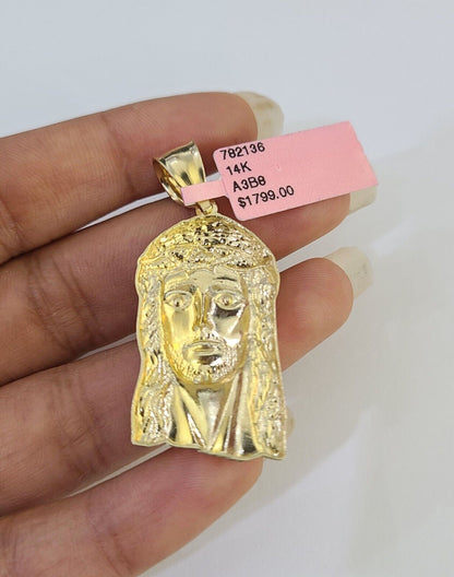14k Solid Rope Chain Jesus Head Charm Set 4mm 18"-28" Inch Necklace Yellow Gold