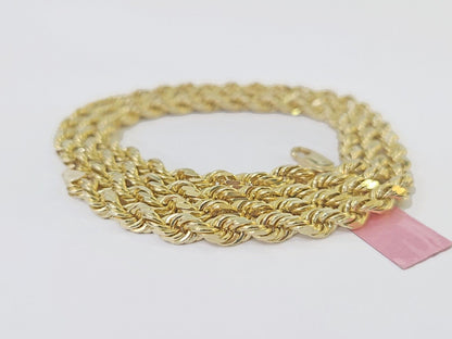 14K Solid Yellow Gold 4mm Rope Chain 24 inch Diamond cut necklace Real Genuine