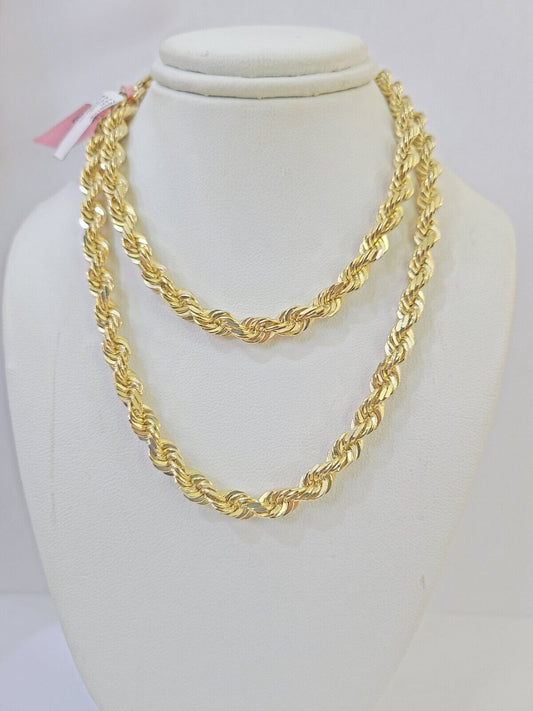 14K Solid Yellow Gold 5mm Rope Chain 24 inch Diamond cut necklace Real Genuine