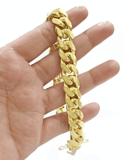 14k Solid Yellow Gold Miami Cuban Bracelet 10mm 9'' inch Real 14kt Unisex - Reva Jeweler