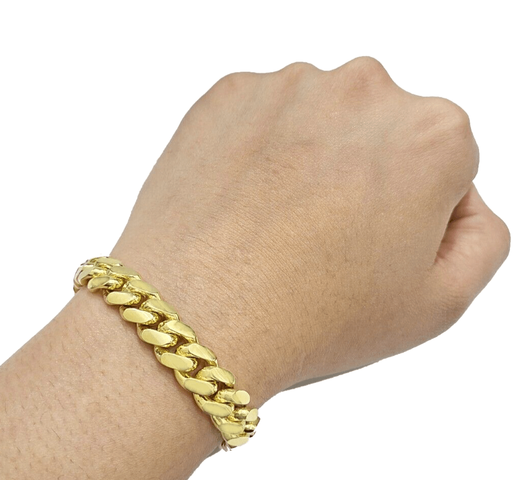 14k Solid Yellow Gold Miami Cuban Bracelet 10mm 9'' inch Real 14kt Unisex - Reva Jeweler