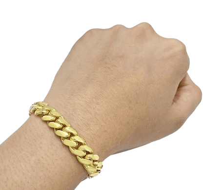 14k Solid Yellow Gold Miami Cuban Bracelet 10mm 9'' inch Real 14kt Unisex - Reva Jeweler