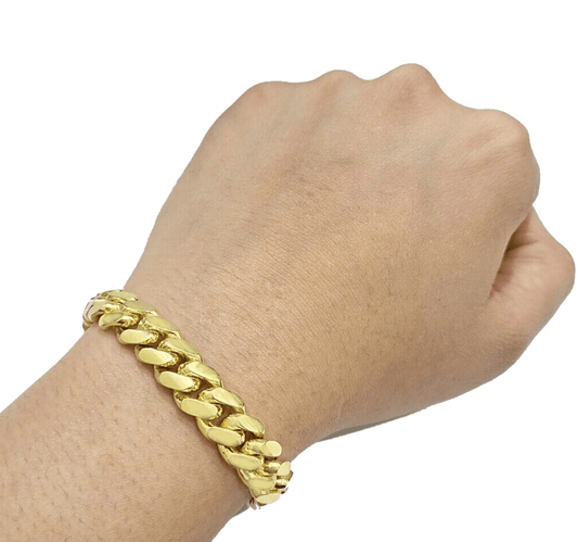 14k Solid Yellow Gold Miami Cuban Bracelet 10mm 9'' inch Real 14kt Unisex - Reva Jeweler