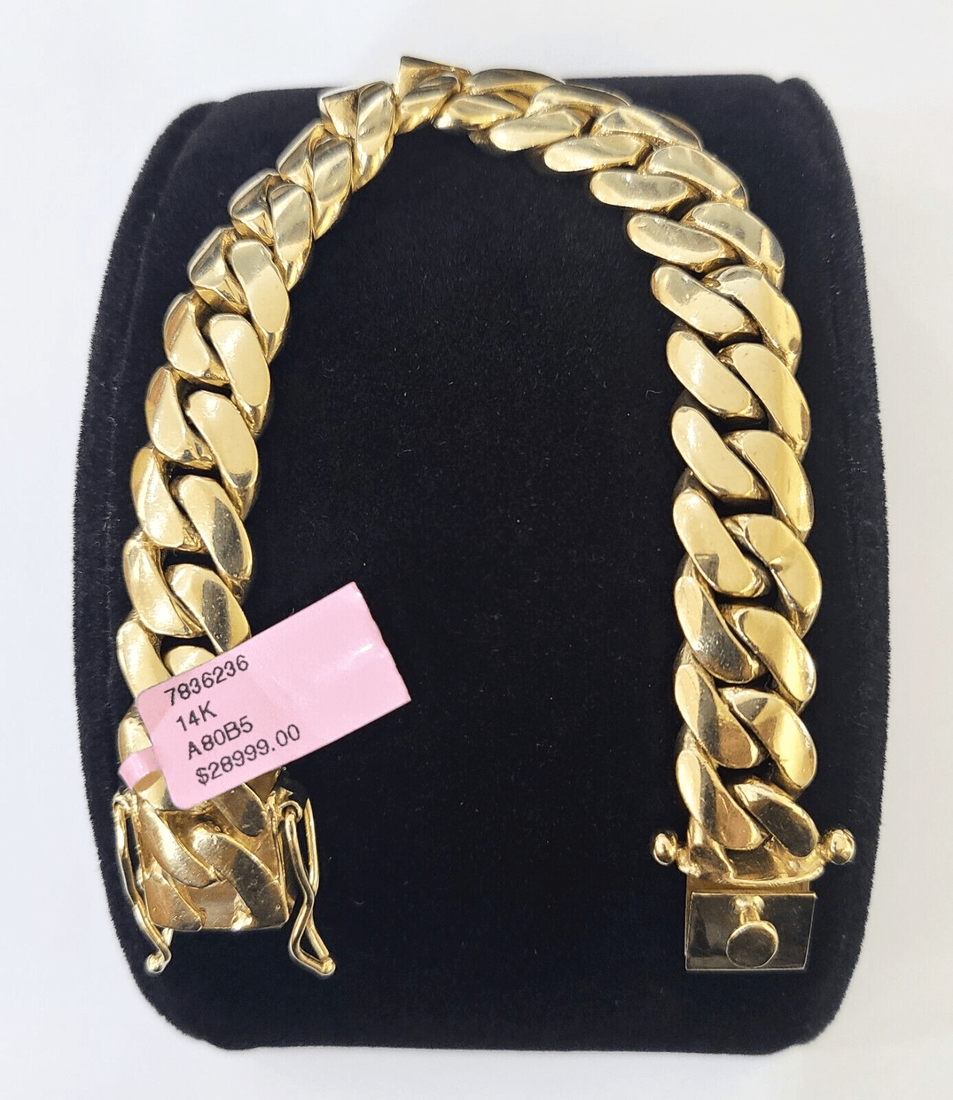 14K Solid Yellow Gold Miami Cuban Bracelet Box Clasp 7.5" Inch 12mm Link - Reva Jeweler